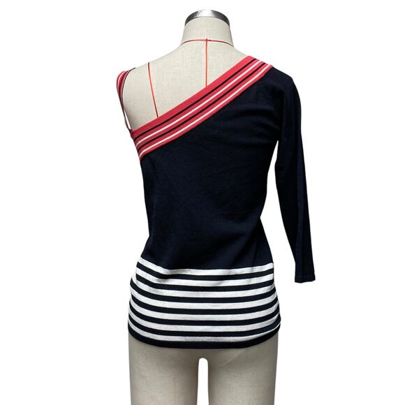 Vintage Ruby Cho Womens Size M One Sleeve Stipe Detail Knit Top - Picture 6 of 7